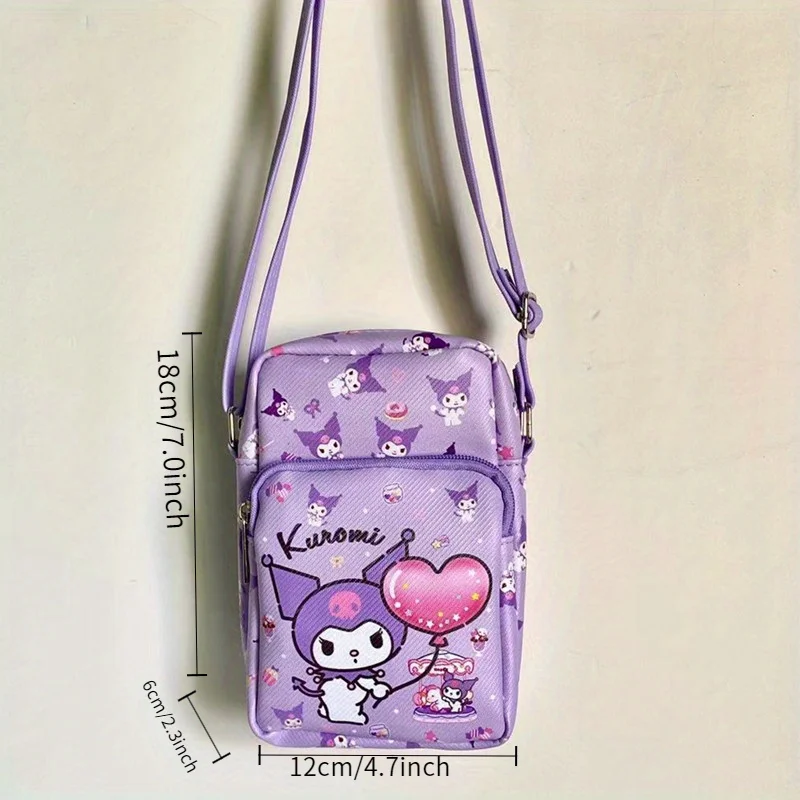 Kitty Kuromi Melody Cartoon Phone Holder Messenger Bag - Soft PU Leather, Cute Cartoon Character Pattern Durable Shoulder Bag