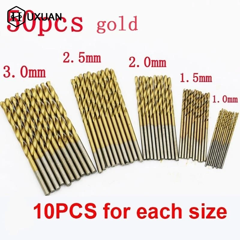 

Набор спиральных сверл HSS с титановым покрытием, 50 шт.