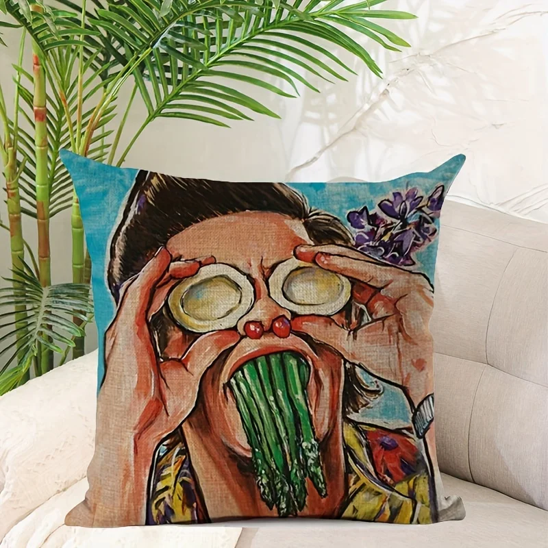 1 funda de almohada divertida de Ace Ventura, el detective de mascotas, con diseño de huevo y espárragos, estampado 2D a doble cara, de poliéster, estilo comedia de los 90