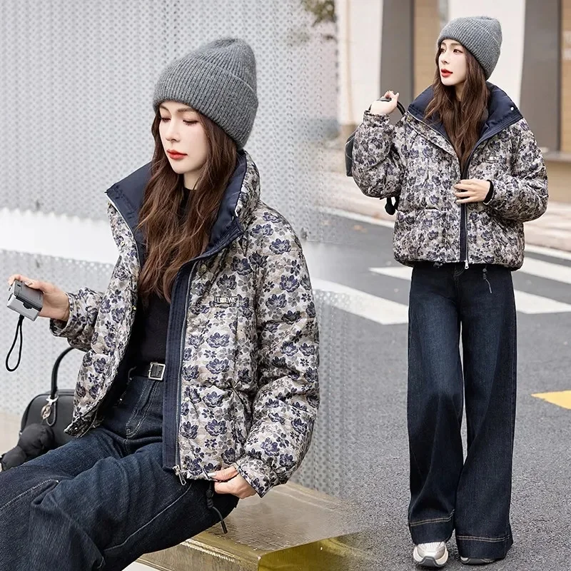 고품질 꽃 다운 코트 여성 파카 2025 겨울 새로운 짧은 면화 패딩 자켓 한국 Outwear Fried Street 여성 Overwear