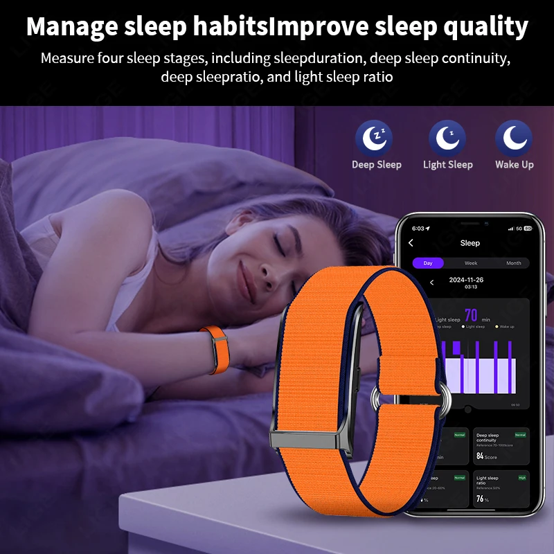 LIGE Smartband Nylon Smart Bracelet Heart Rate Health Monitor Pedometer Sports Fitness Tracker for Men Women Electronic Bracelet