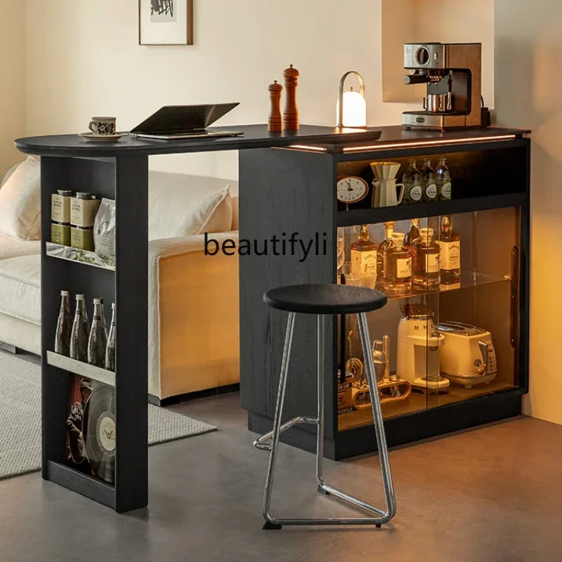 Solid wood telescopic bar table dining side wine cabinet storage cabinet household multi-functional partition side cabinet