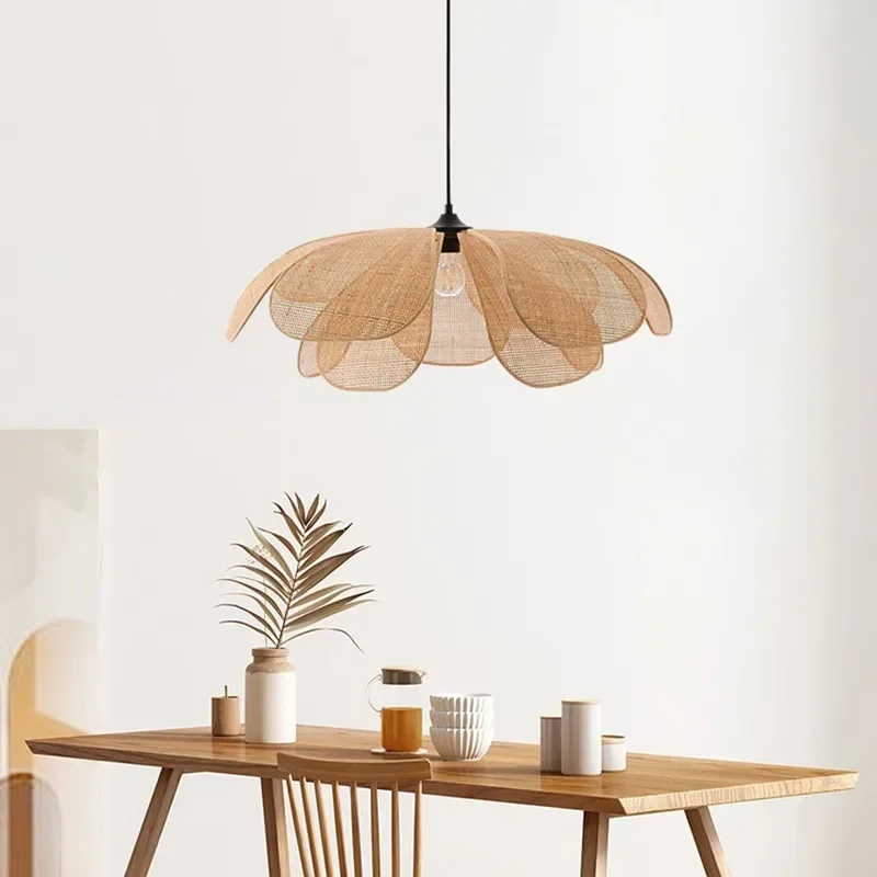 Japanese Petal Pendant Light Ratten Ceiling Chandelier Suspension Hanging Lamp for Living  Dining Room Bedroom