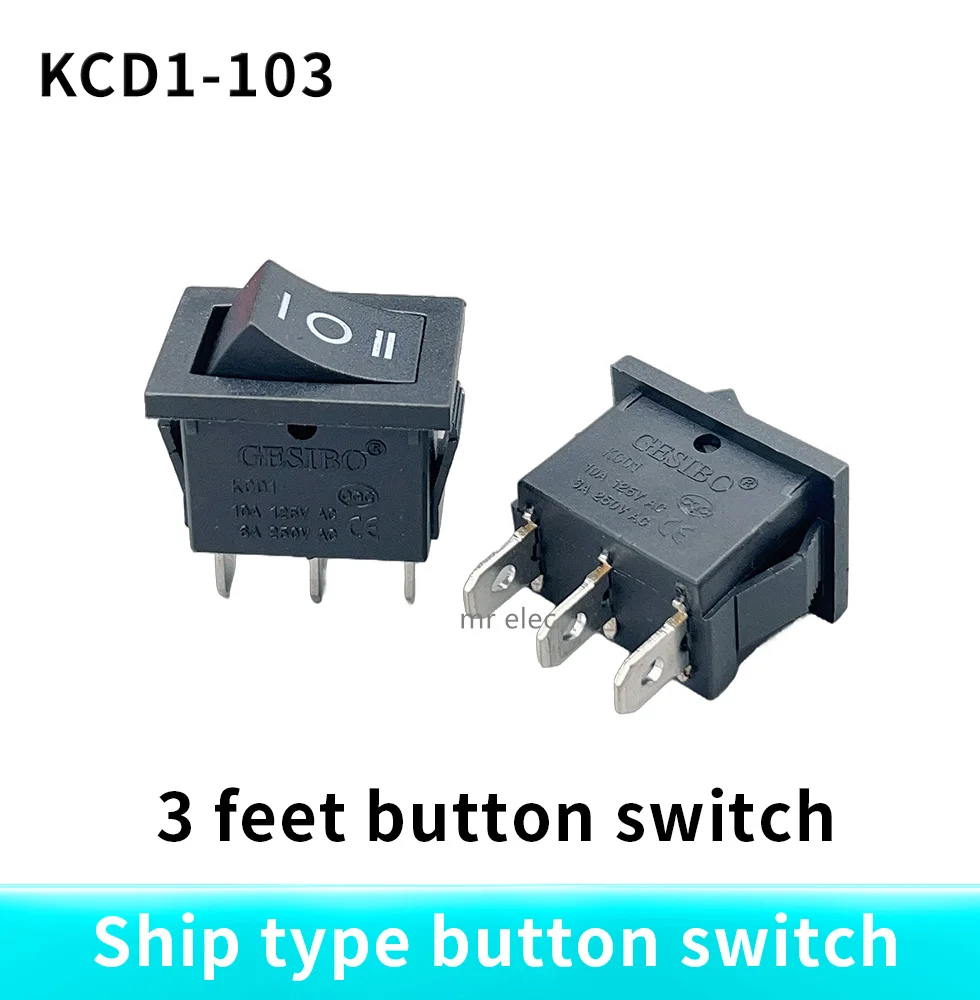 1PCS KCD1 Mini Black 3 Pin / 6 pin On/Off/On Rocker Switch AC 6A/250V10A/125V