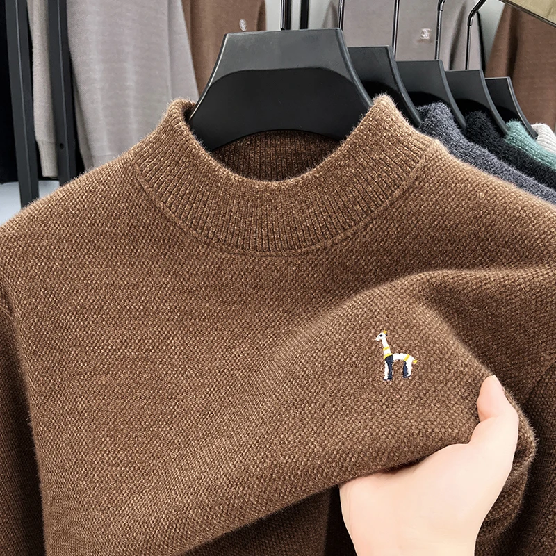 Man Autumn Winter New Long Sleeves Knitwear Fleece-Lined Thickened Exquisite Embroidery Luxury Brand Fashion Casual PulloverTops