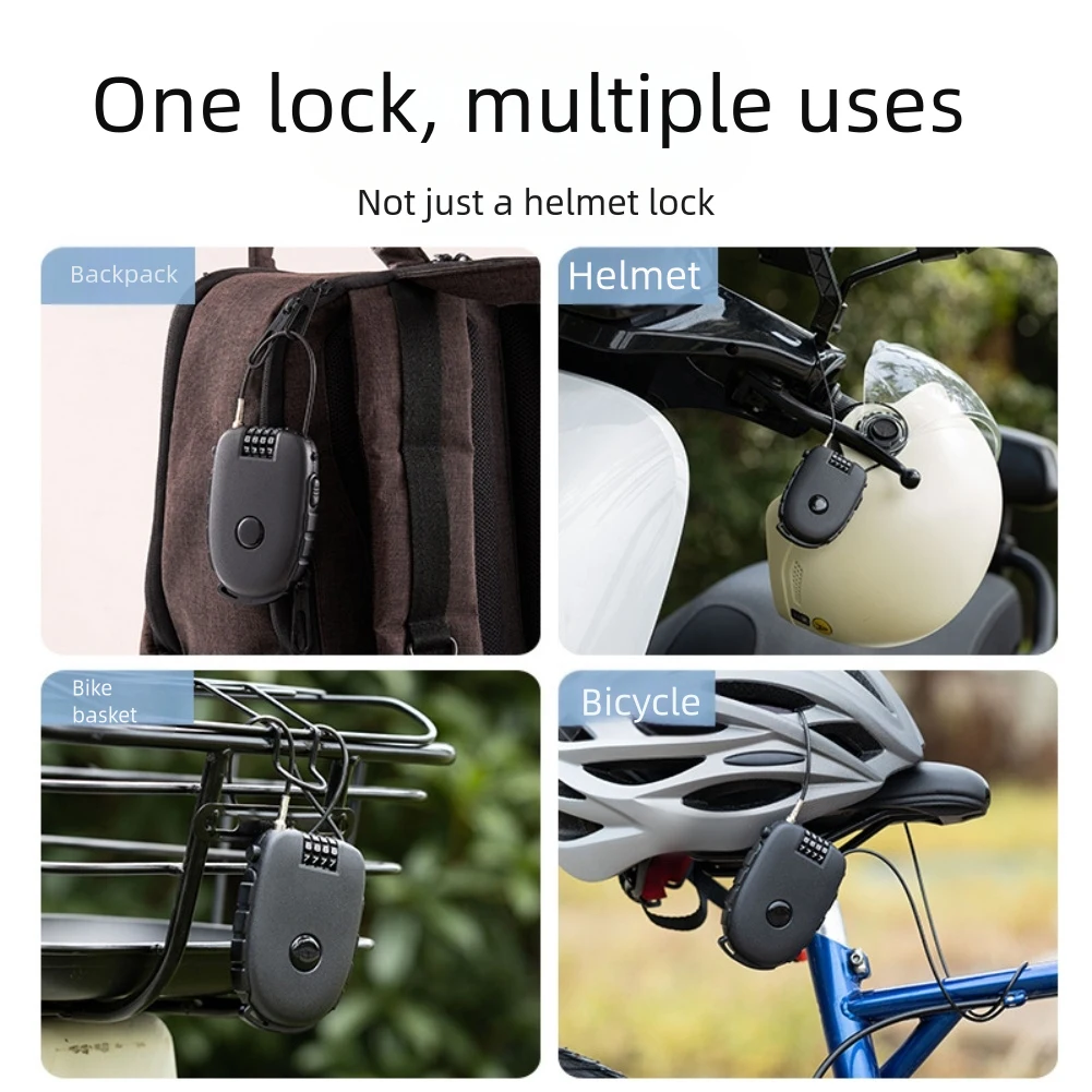 1Pc Bicycles Motorcycle Steel Wire Rope Cow Lock Retractable Helmet Lock Fashion Combination Lock Wire Lock Bike Accessor