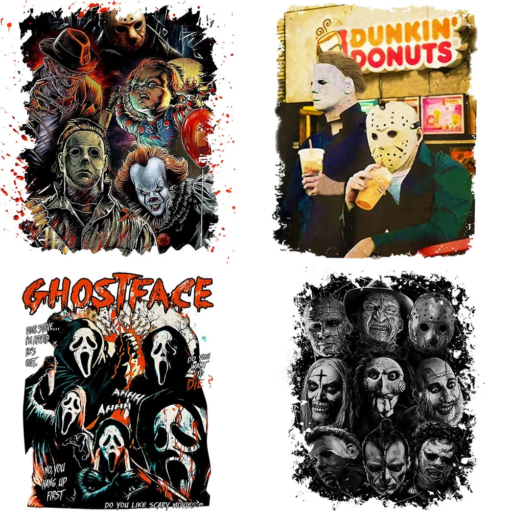 New Horror Killer Heat Transfer For Clothing Patches Clothes Stickers Printed T-Shirt Decals Diy Applique Badges Iron On Patches