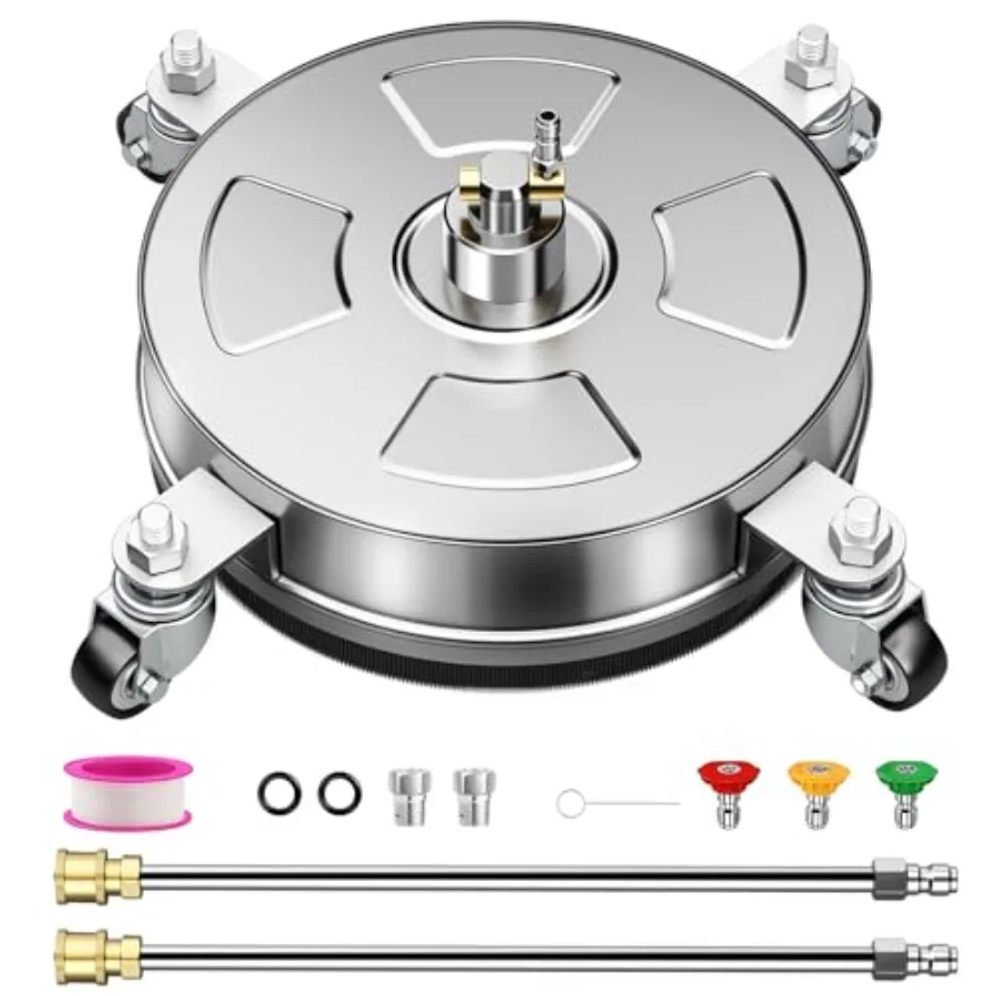 

14" with 4 Wheels Stainless Steel Housing 4000 PSI Max 3 Connect Nozzles and 2 Extension Wands for Concrete Patios Sidewalks