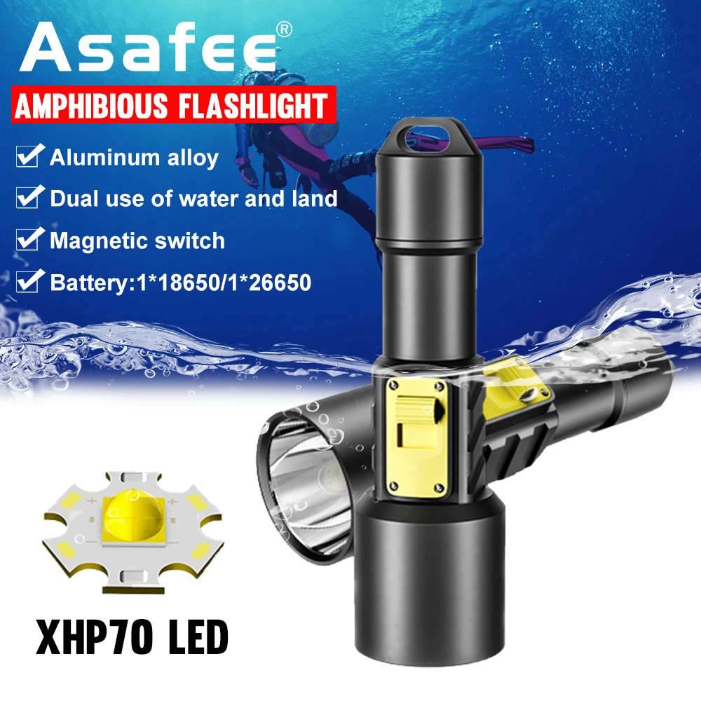 

Asafee D-211A Amphibious Diving Flashlight Strong Lamp Portable Torchlight Magnetic Switch Waterproof Recreational Dive Light