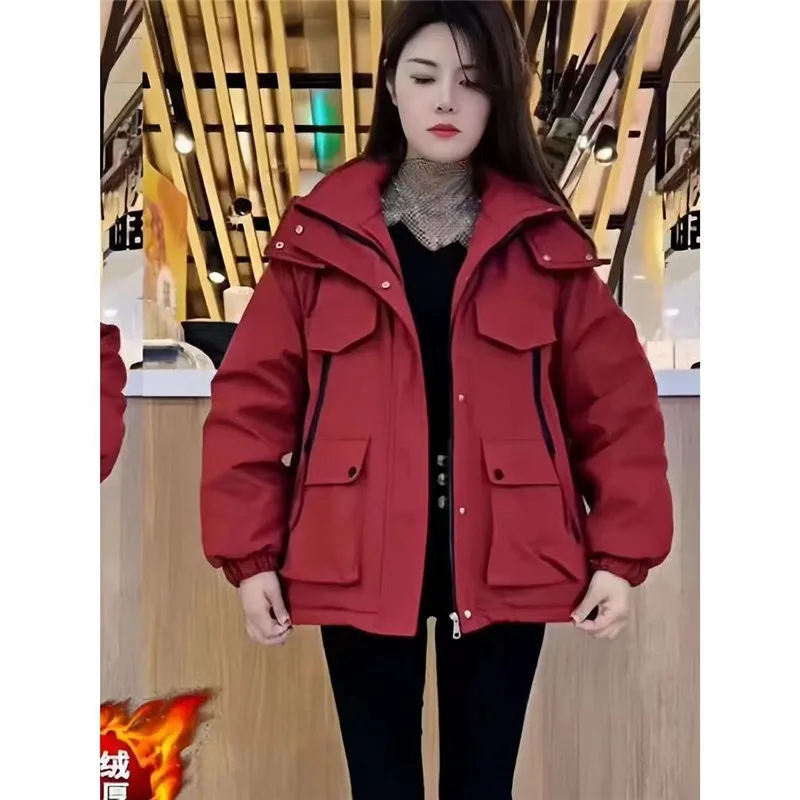 Plus Velvet Warm Women's Explosions Hooded Coat 2025 Autumn New Female Fashion School To Overcome Jacket Loose Casual Overcoat