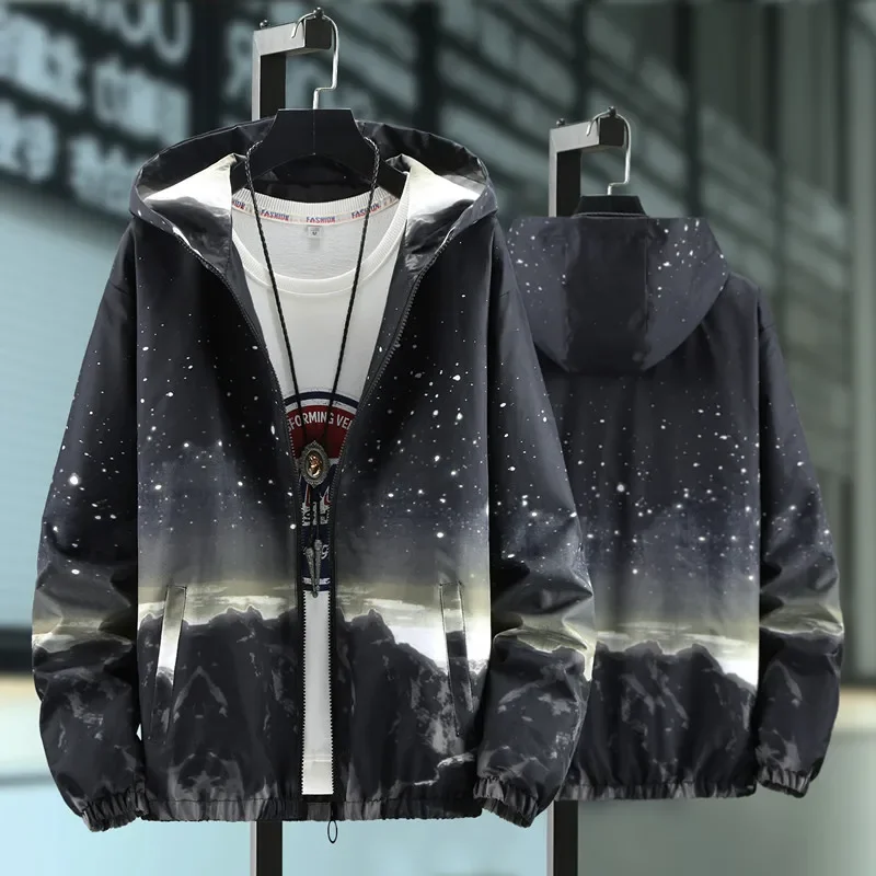 Men Windbreaker Spring Autumn Jacket Men Women Casual Jacket Hooded College Varsity Jacket Starry Sky Star Harajuku Coat Youth