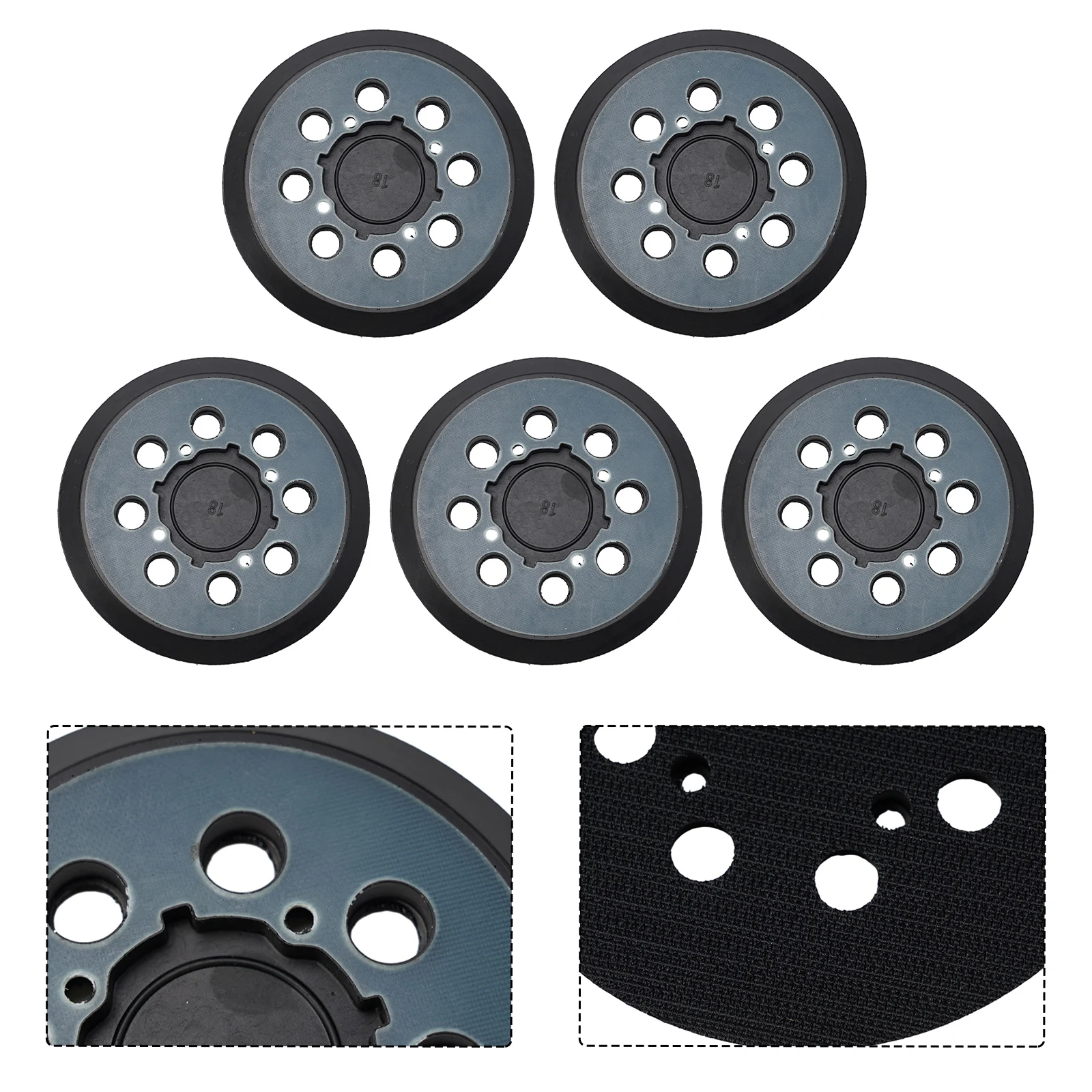 

High-density Backing Pads Sanding Pad Plastic 125mm/5\" Part Number DWE6423 5PCS 8 Dust Collection Holes 8-Hole Hook&Loop