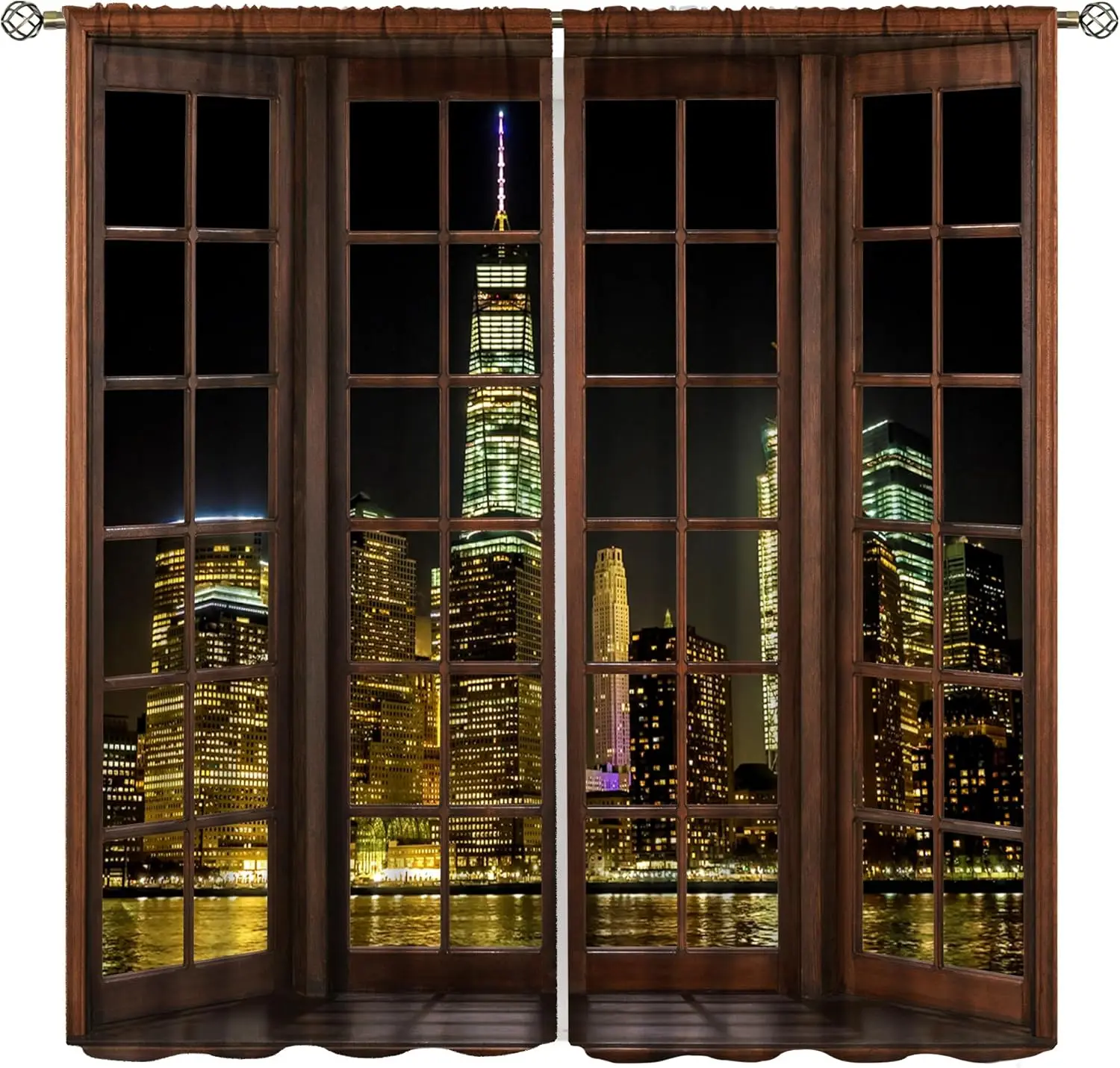 City Night Landscape Curtains, New York High Rise Buildings Natural Neon Lights Night View Decor Window Treatments, Thermally