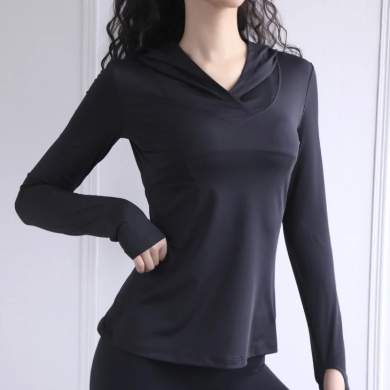 Women\'s Back Fork Mesh Breathable Yoga Shirt Long Sleeve Thumb Hole Hoodie Waist Tops Slim Slim Fitness Clothing