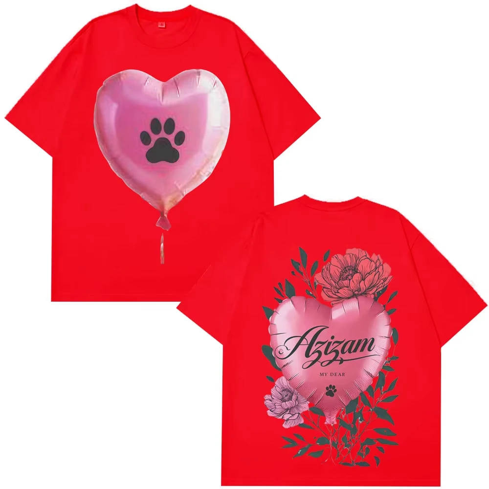 إد شيران أزيزام القلب بالون الجرافيك المحملة القطن عادية قمصان بأكمام قصيرة ملابس للرجال موضة طباعة س الرقبة تي شيرت #4