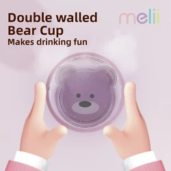 Melii Double walled Bear Cup Heat Insulation Transparent Plastic Beverage Cup Kids Drinking Cup Training Cup Learning Drink Cup