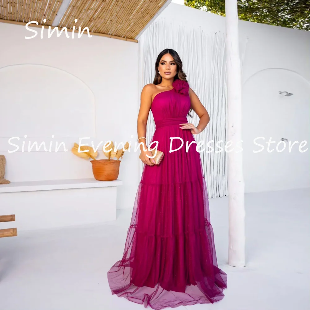 

Simin Chiffon A-line One-shoulder Ruffle Arab Formal Prom Gown Floor-length Saudi Evening Elegant Party dresses for women 2023