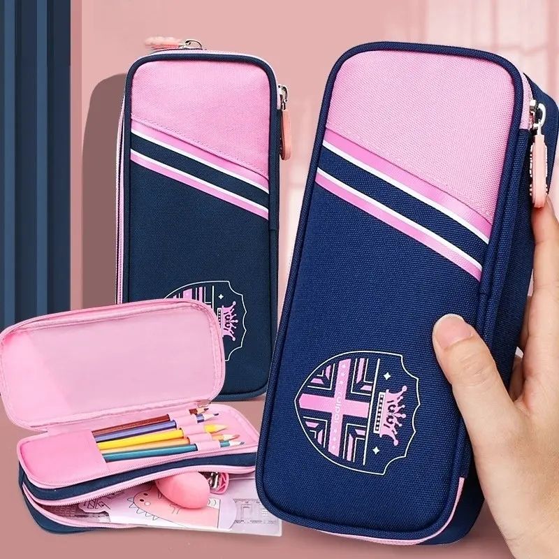 Imagem -03 - Estilo Britânico Escola Lápis Case Duplo-deck Grande Capacidade Lápis Case para Meninas e Meninos Zíper Lápis Bolsa