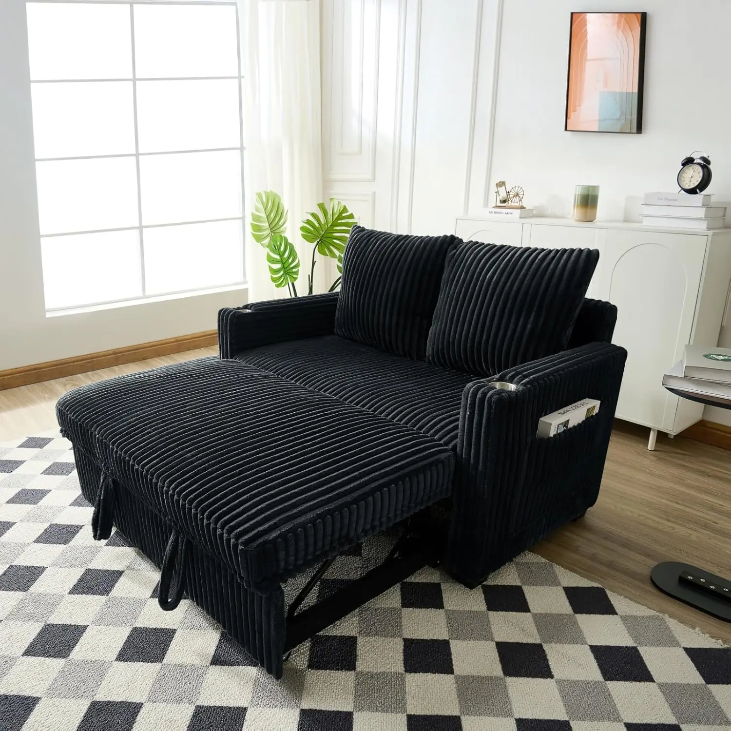 أريكة سحب 3 في 1، سرير أريكة سروال قصير مقاس 56 بوصة، أريكة نوم قابلة للتحويل للغرفة، مسند ظهر قابل للتعديل منجد