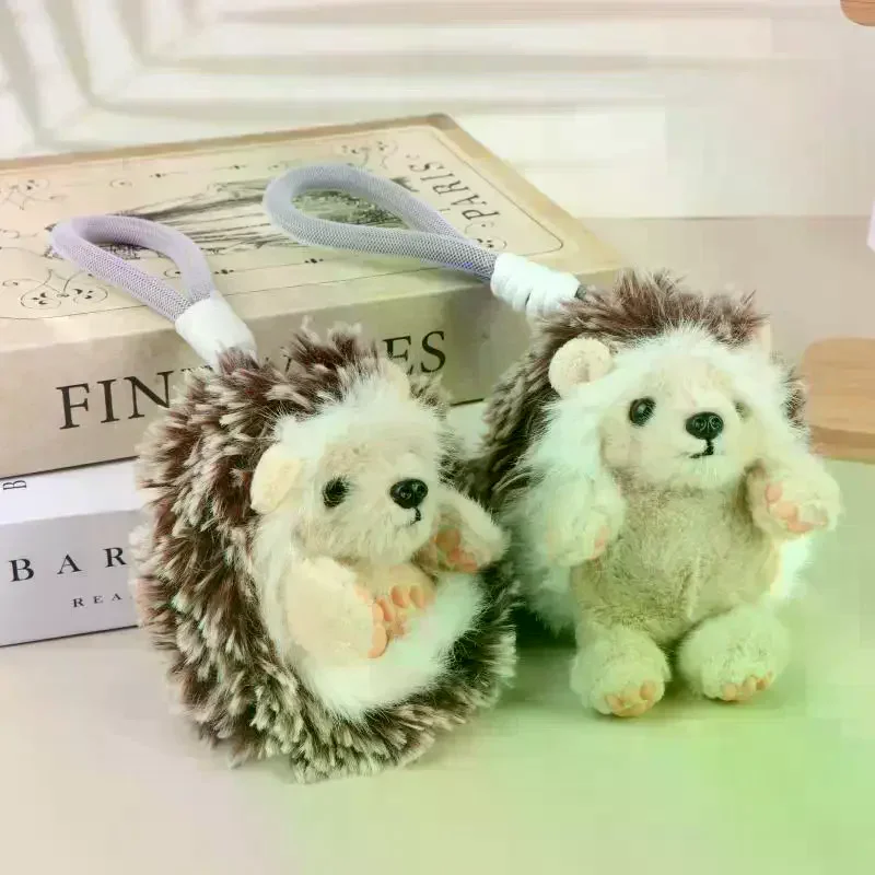 Reversible Hedgehog Plush Keychain Fluffy Stuffed Animal Doll Keyring Backpack Pendant Lovely Desktop Pet Bag Decor Cute