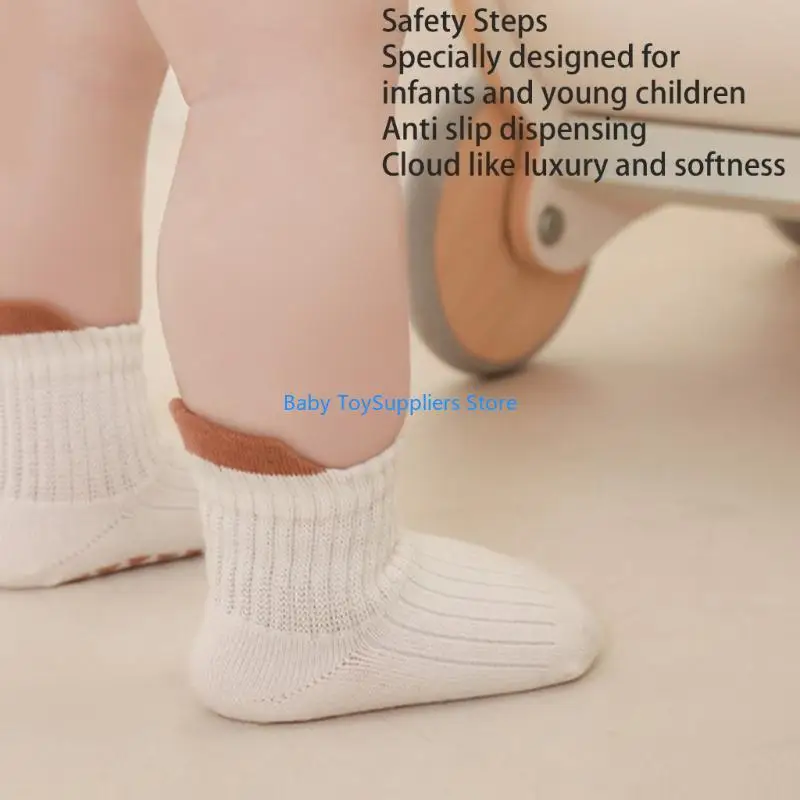 

R1WF Baby Socks NonSlip Rubber Soles Socks Breathable Cotton Socks First Walkers Shoes Infant Spring First Walker Socks 3Pair