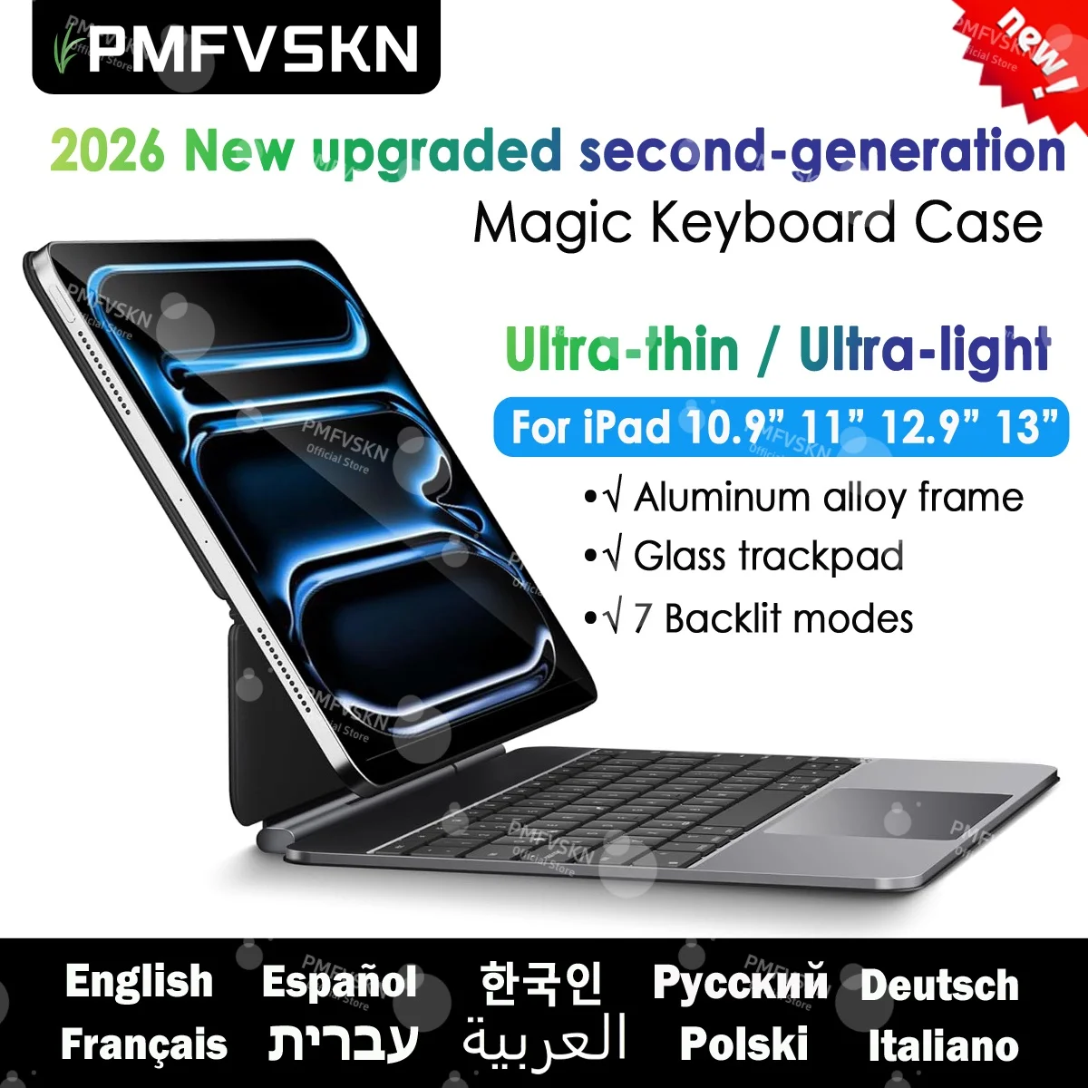 

2026 Aluminium Alloy Magic Keyboard For iPad Pro 11 13 M5 M4 Pro 12.9 Light Gen 2 Magnetic Case For iPad A16 Air 11 13 M4 M3 M2