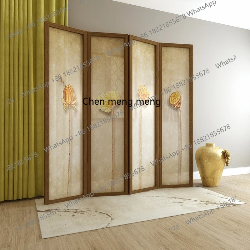 Screen partition living room hotel solid wood entrance foldable folding screen mobile American style