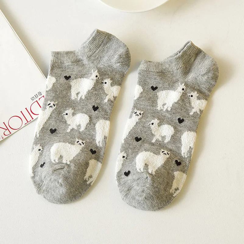 6pcs=3 Pairs Funny Short Ankle Socks Women Invisible Alpaca Style Happy Socks Breathable Quality Cotton Hosiery Calcetines Meias