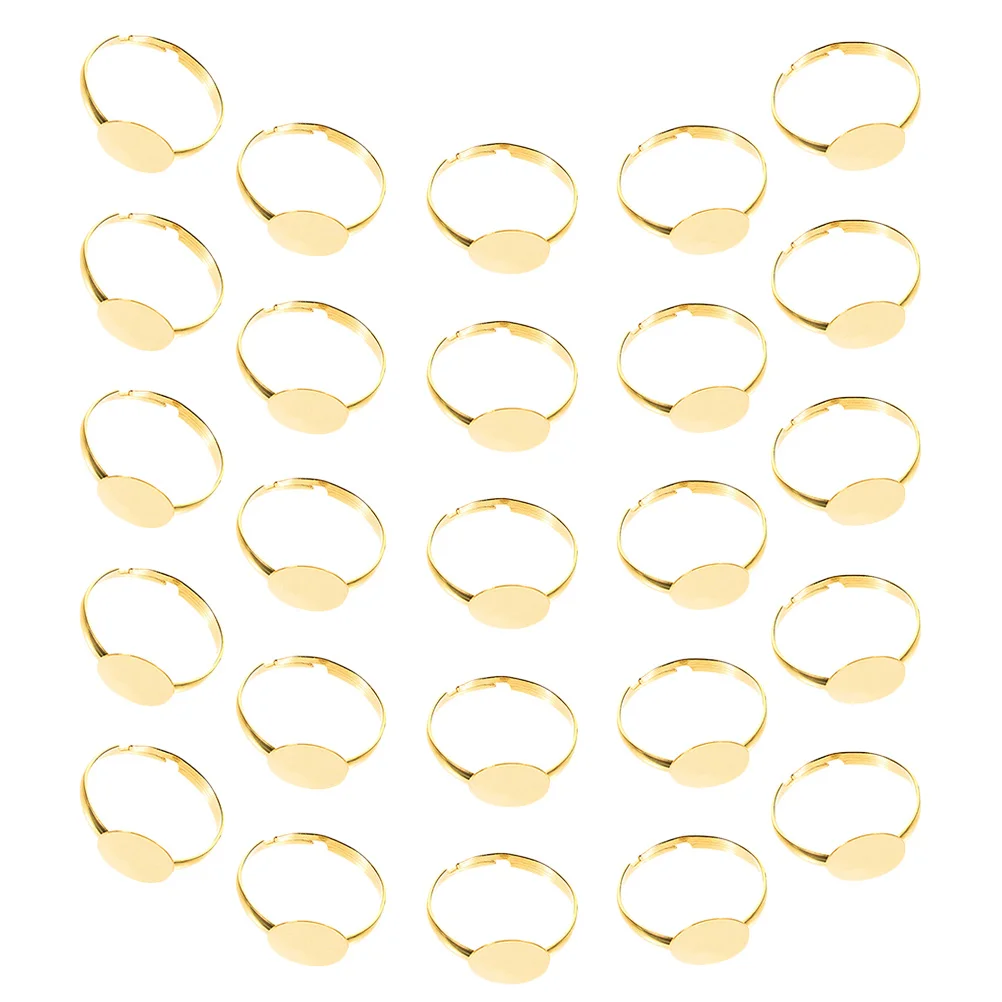 

50 Pcs Ring Adjustable Holder Blank Settings Live Flat Round Pad Golden Findings