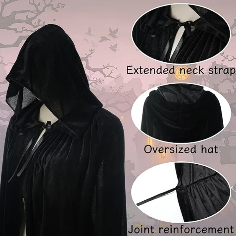 Halloween Velvet Cloak Cape for Adults and Kids, Cosplay Costume Stage Performance Soft Plush Velvet Material Unisex Design