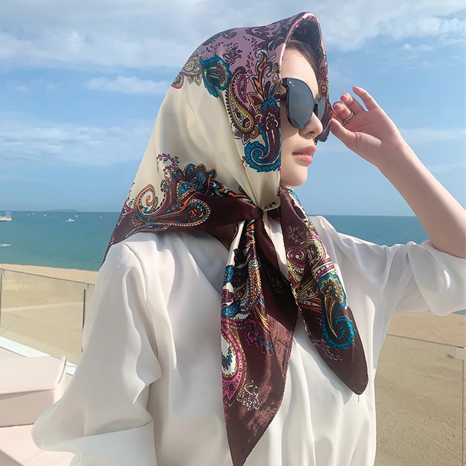 90*90cm Silk Scarf Women Print Hair Neck Square Office Ladies Shawl Bandanna Muslim Hijab Handkerchief Muffler Foulard female