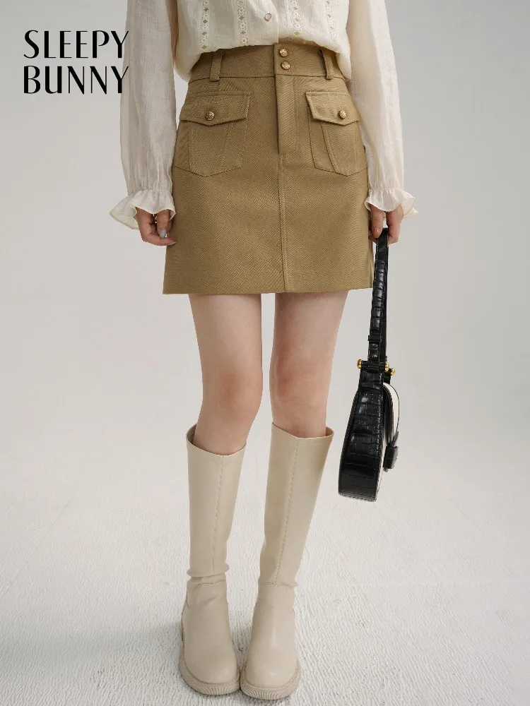 Chic High Waist Skirt Casual A-Line Mini Skirt with Pockets Slim Fit Elegant Short Skirt for Girls Autumn Winter Office Outfit