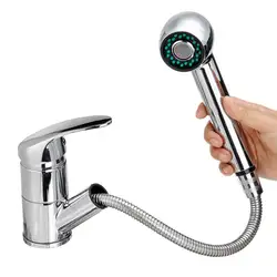 Grifo de latón macizo para cocina, mezclador de fregadero de un solo orificio extraíble, cabezal rociador de corriente, mezclador de agua fría y caliente plateado