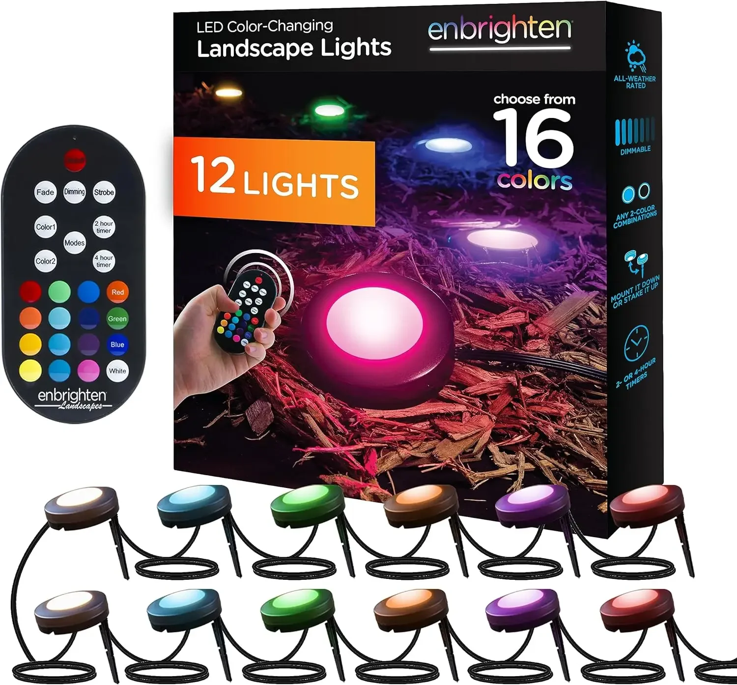 

LED Ground Lights, 12 Path Lights, 110ft, Color Changing, Remote Control, Outdoor Path Lighting, 41017