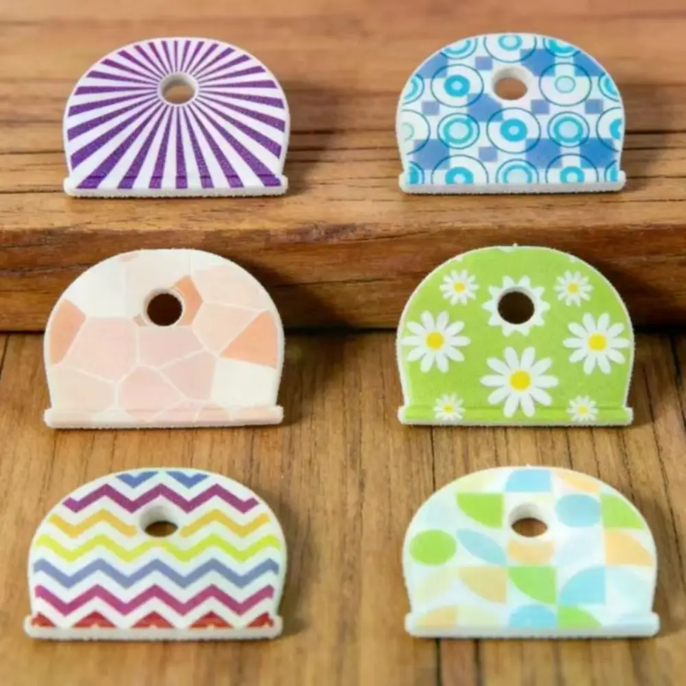 6Pcs Reusable Round Shape Key Identifier Silicone Flower Pattern Silicone Key Cover Non Slip Colorful Key Cap Key Chain