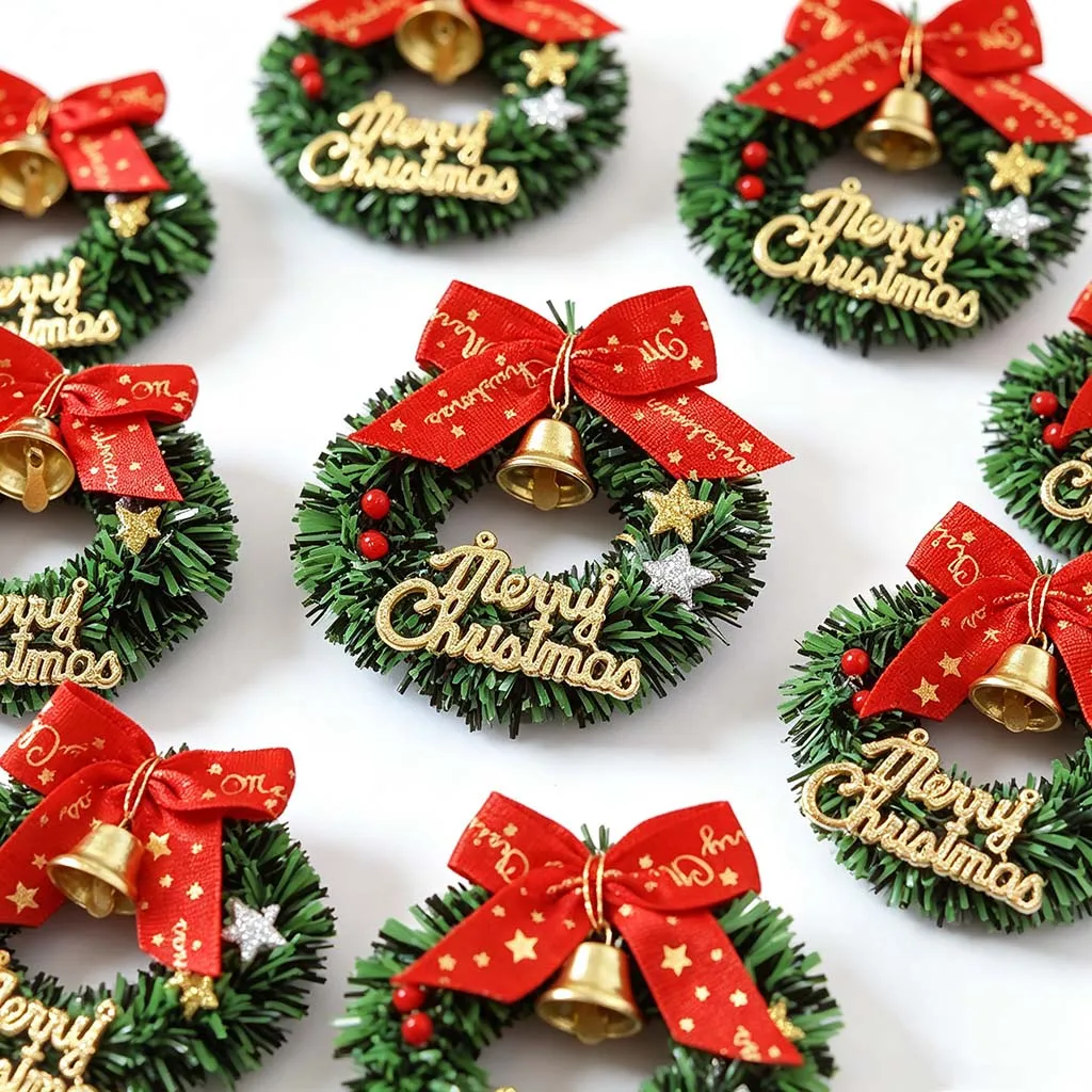 (10 Pieces/pack) 6cm Christmas Decoration Mini Wreath Pendant Candlestick Ornament Handmade DIY Window Small Set