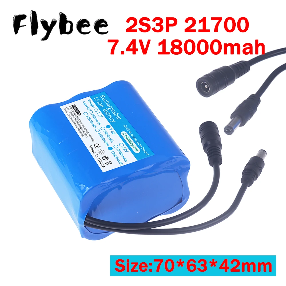 7.4V 18000mAh 21700 Li-ion Battery For Remote Control RC Fishing Bait Boat, Fishing LED Lights, Bicycle Lights Spare Battery
