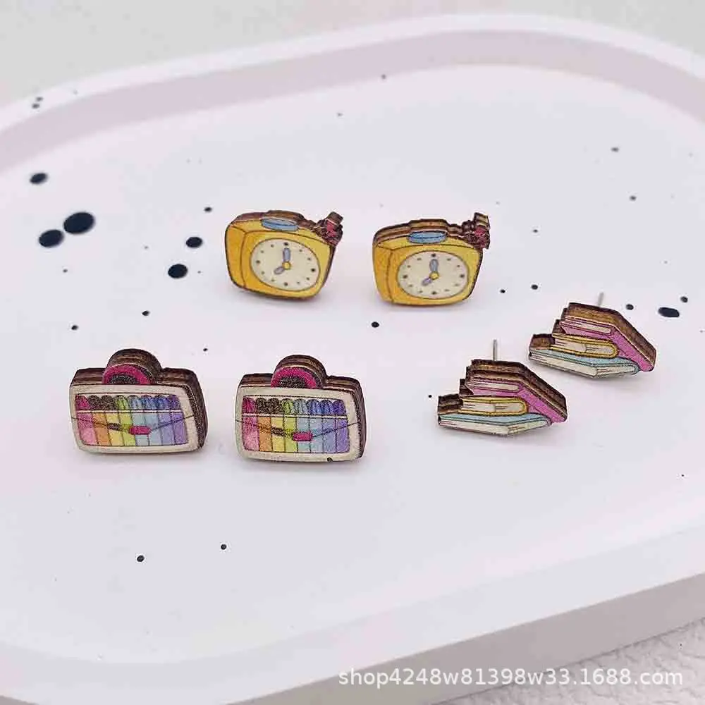 Student Teacher Earrings Paintbrushes Book Student Ear Studs Starting Season Teacher\'s Day Gift  Wholesale