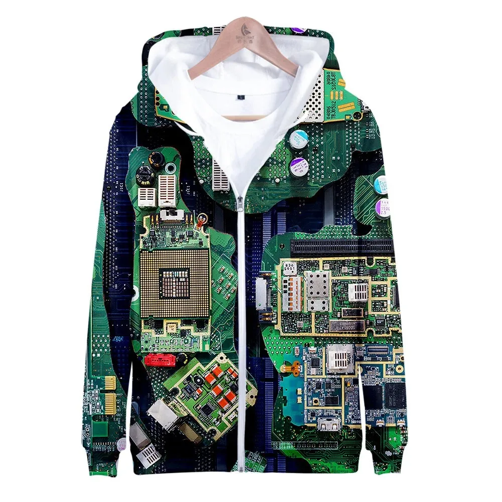 Circuit Board 3D Print Zip Up Women/Men Hoodie Sweatshirt Streetwear Hip Hop Electronic Chip Zipper Hooded Jacket Male Outerwear