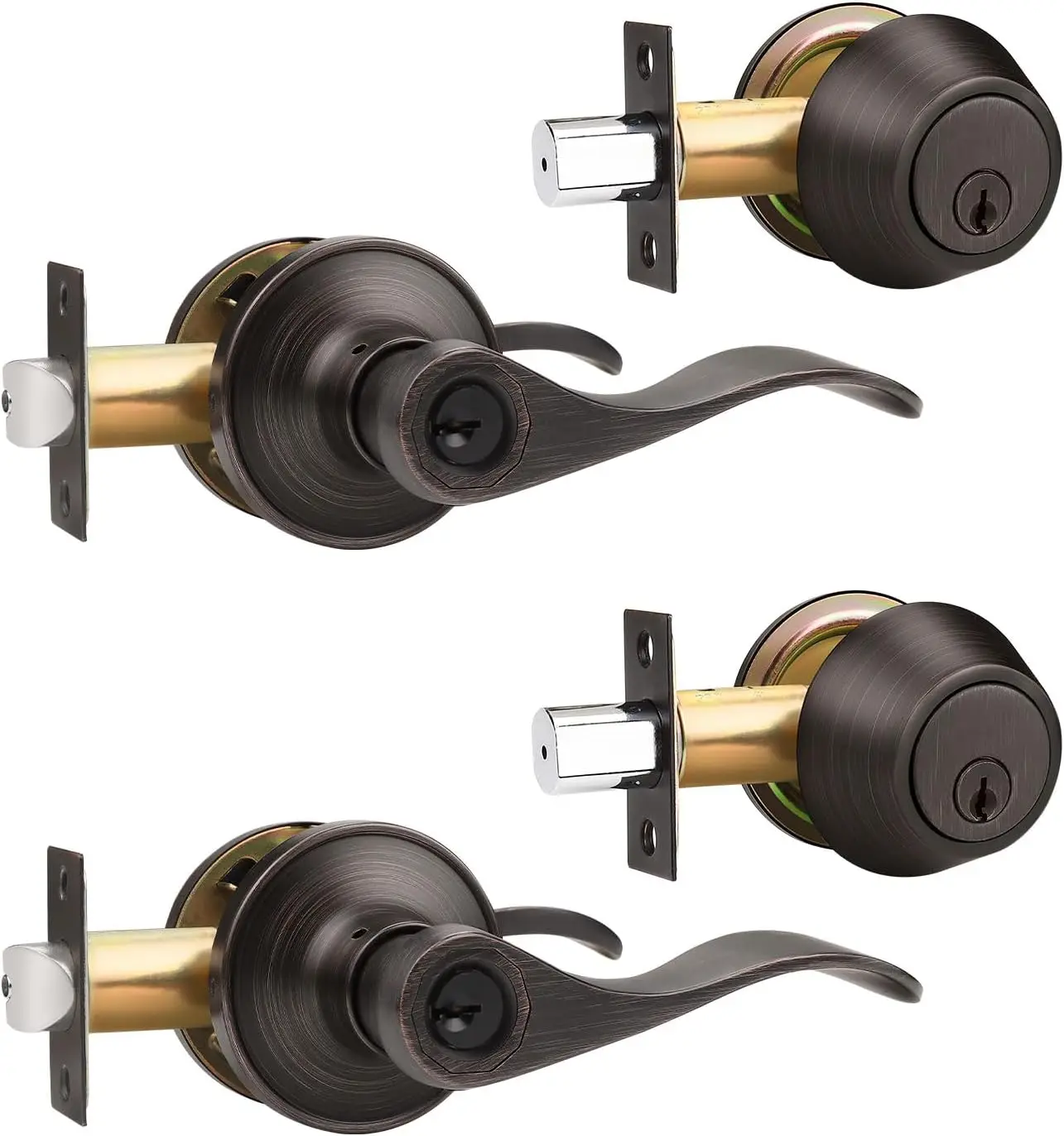 

Oil Rubbed Bronze Keyed-Alike Door Levers and Deadbolts Set, 2-Pack with Reversible Handles for Exterior Doors