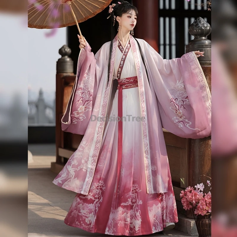 Vintage Chinese Traditional Wei Jing Dynasty Cross Collar Hanfu Set Women Cosplay Costume Fairy Dress Stage Performance Hanfu