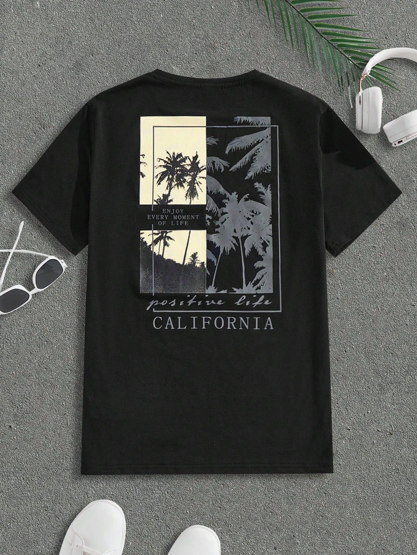 

Мужская и женская повседневная уличная футболка с цветными блоками кокосовой пальмы и буквенным принтом подходит для повседневной носки с футболками