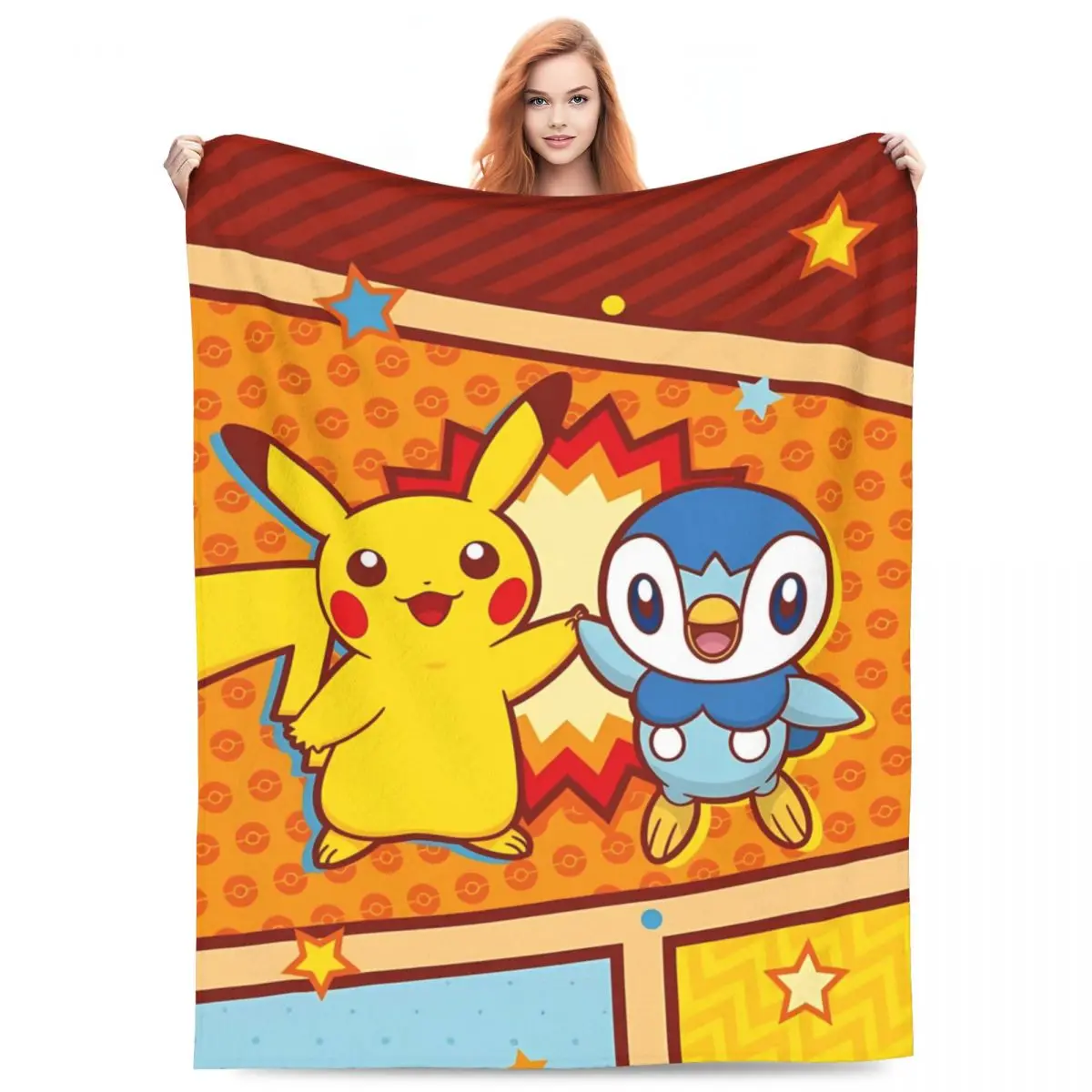 Poke-mon Pikachu Flannel Blanket Warm Soft Throw Blanket for Home Decor Camping Print Bedspread Sofa Bed Cover