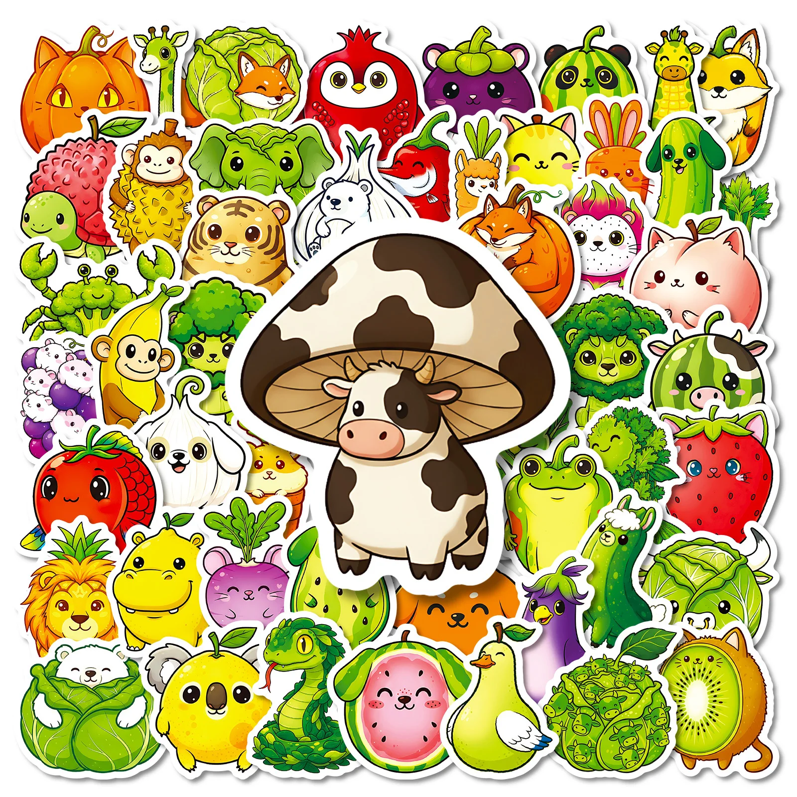 

10/56PCS Lovely Cartoon Vegetable & Fruit Animal Graffiti Stickers for Water Cup Smartphone Computer Journal Stationery