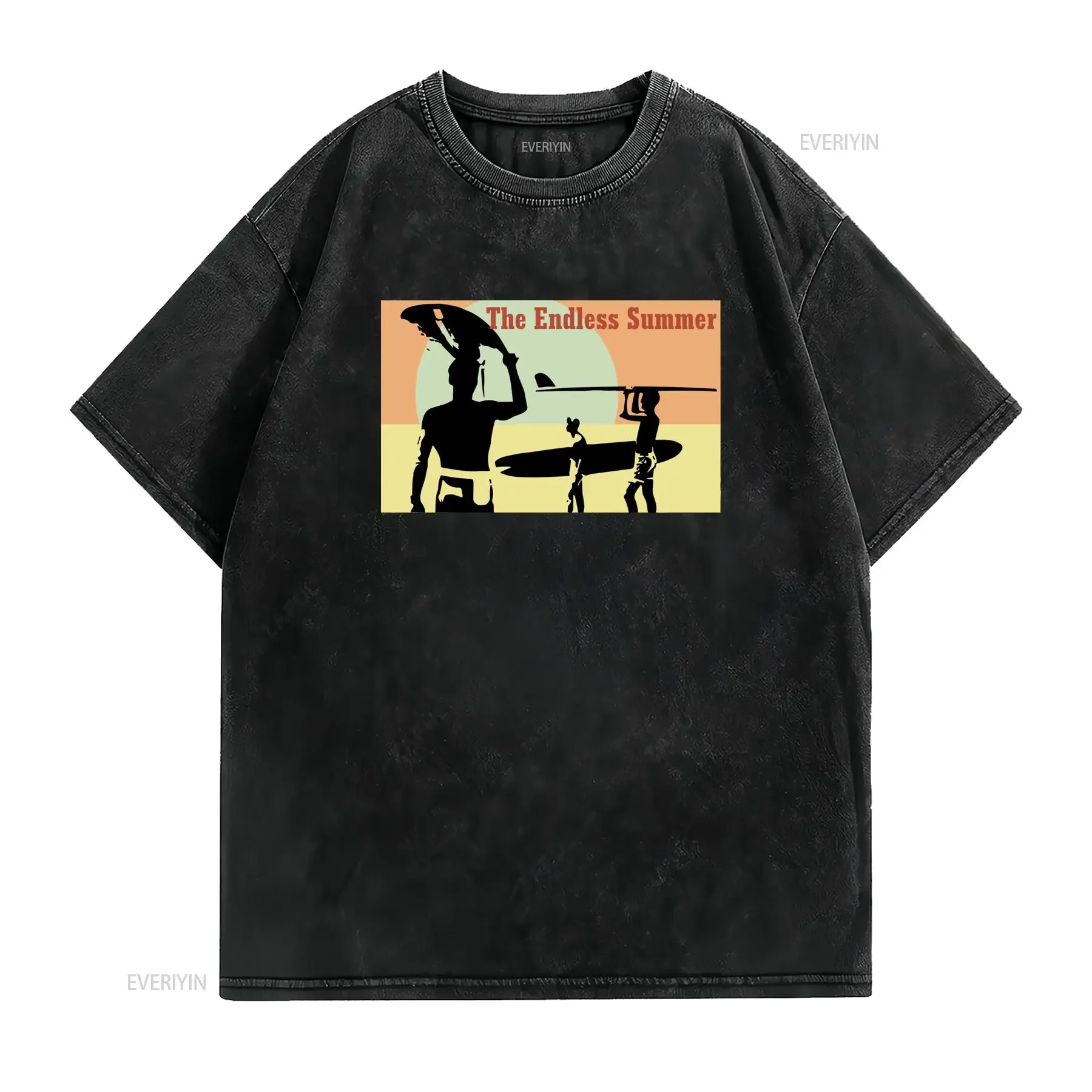 Retro Vintage The Endless Summer Surfer Silhouette Print Casual T Shirt vintage Washed Slightly Soft graphic streetwear
