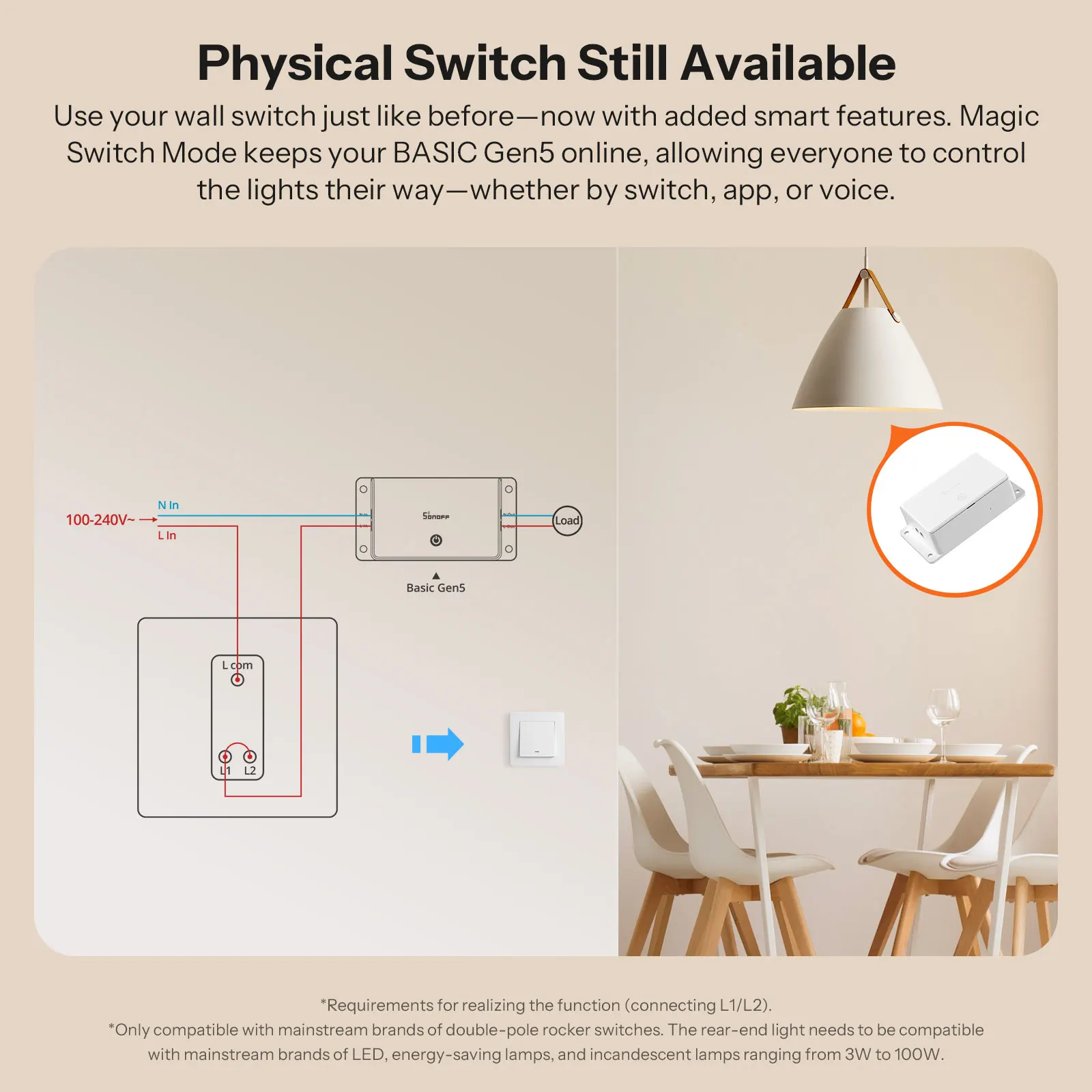 SONOFF Basic Gen5 Matter Over WiFi Smart Switch BASIC-1GS Matter Protocol سطح لمس كبير عمل موثوق به مع نظام Apple البيئي