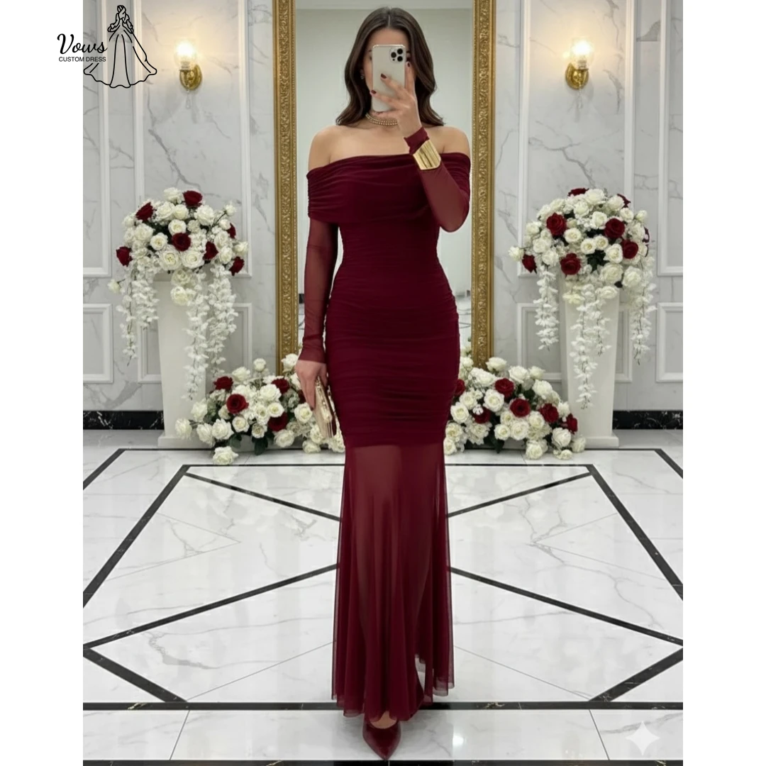 

Vows Fishtail Skirt Ball Gowns Burgundy Elegant Dresses Woman Custom Made Card Shoulder Evening Gowns Luxury Dress Ballgown Prom