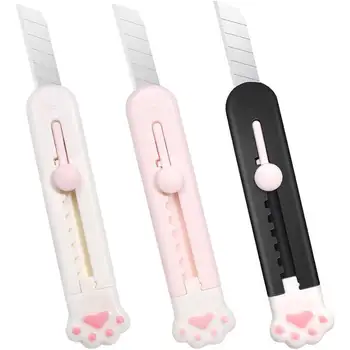 Portable Pocket Cute Utility Knife, 3pcs Pink Cat Paw Holder Stainless Alloy Sharp Blade Paper Cutter, Letter Envelope Opener