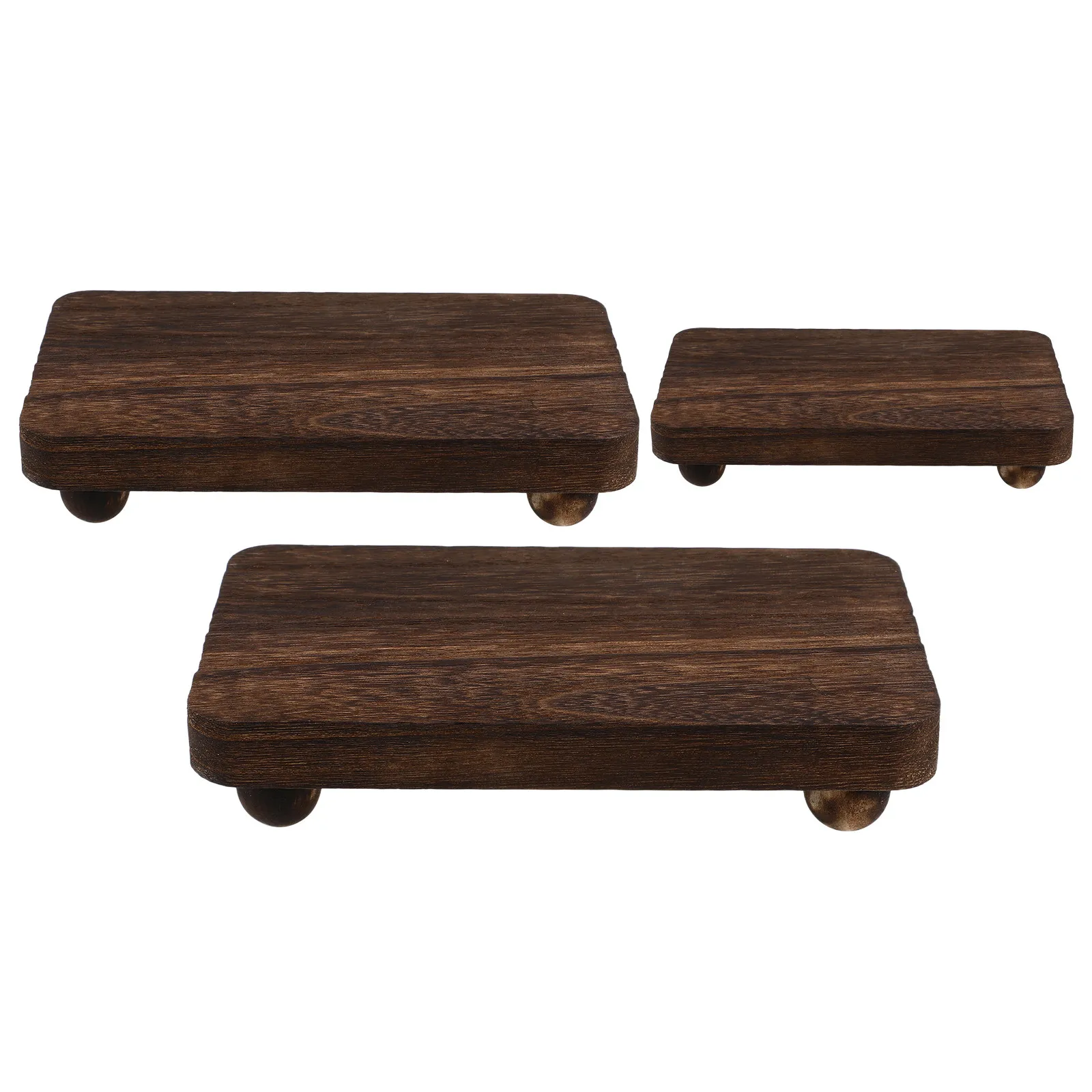 3Pcs Wood Display Pedestal Organizer Natural Wood Counter Riser Perfume Jewelry Makeup Bathroom Kitchen Decorative Stand