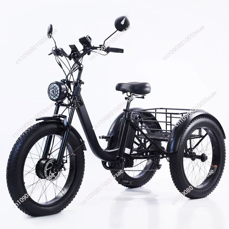 

24 Inch 3 Wheel Electric Bicycle Off Road 750w48v，Passenger Electric Tricycle 2 Seat For Woman Man Mountain Bike